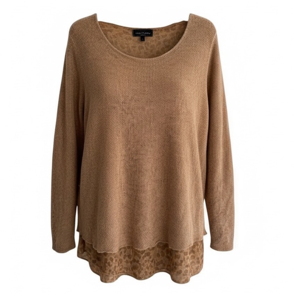 Flora Ashley Brown Wool Mohair Blend Sweater Sz XL Leopard Made in Italy